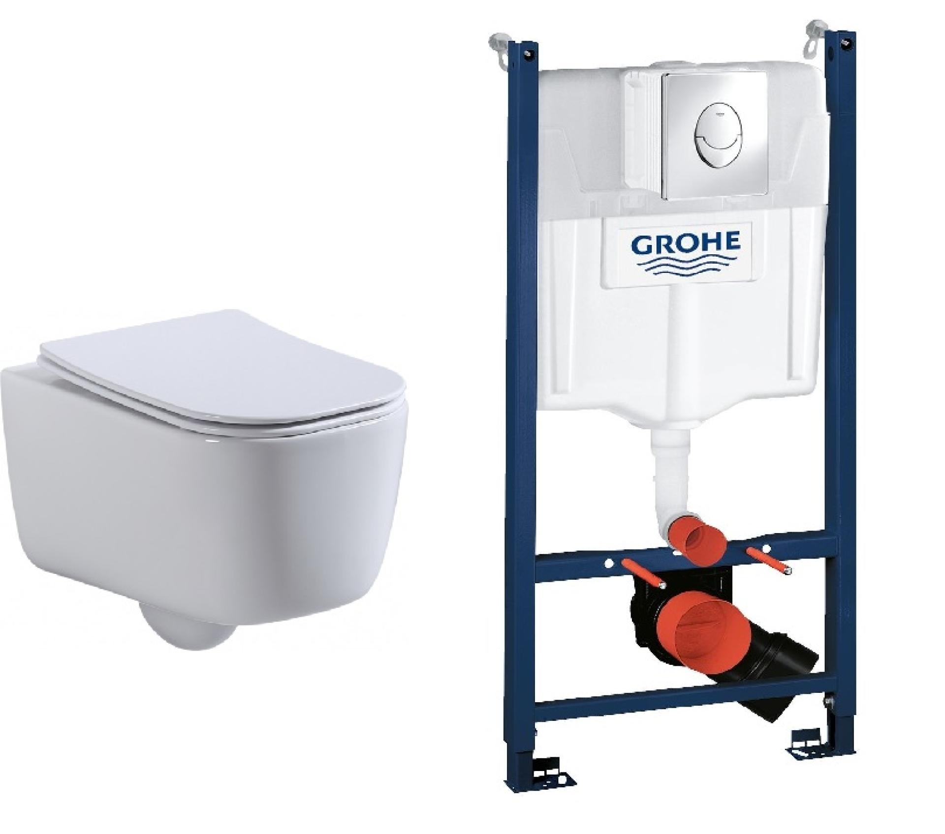 Комплект GRH745002510 Grohe + beWash инсталляция для унитаза подвесного с панелью смыва + Schutz унитаз подвесной безободковый с сиденьем микролифт белый глянец BKWHR002510