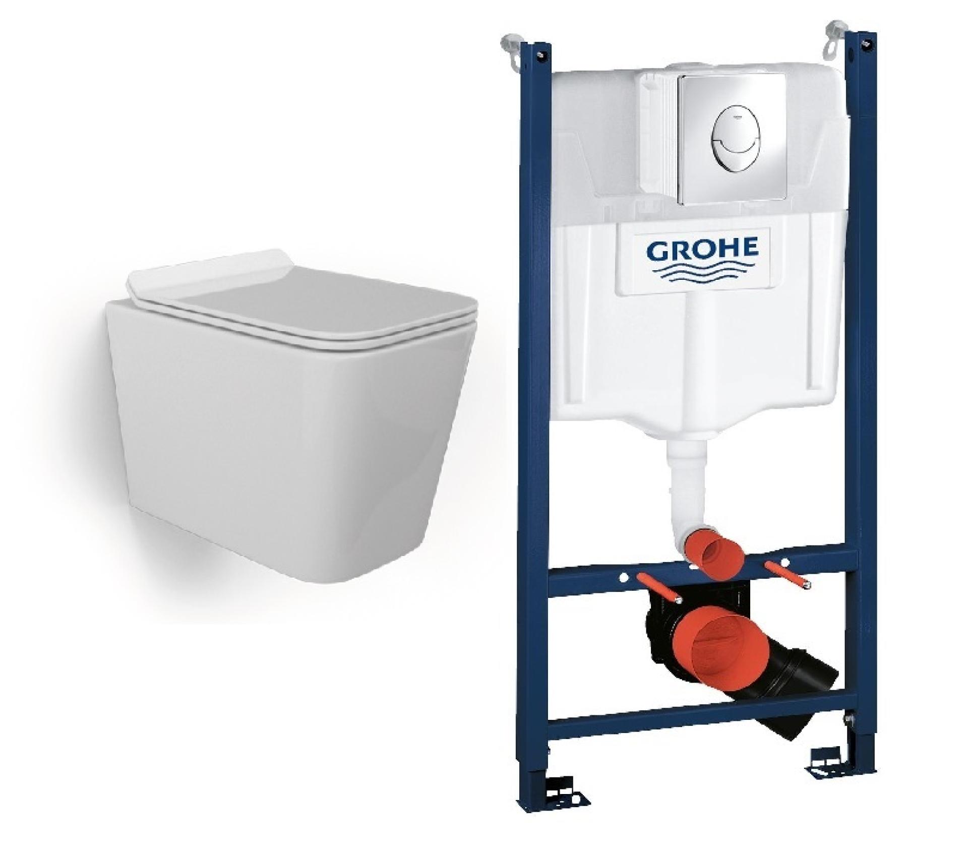 Комплект GRH745005510 Grohe + beWash инсталляция для унитаза подвесного с панелью смыва + Kraft унитаз подвесной безободковый с сиденьем микролифт белый глянец BKWHR005510