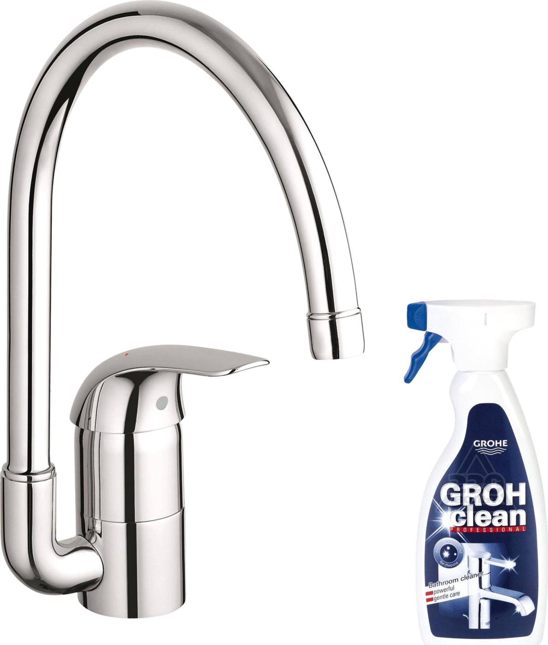 Смеситель Grohe Euroeco 32752000 для кухонной мойки + Средство для очистки хромированных нержавеющих поверхностей Grohe Grohclean 48166000 500 мл